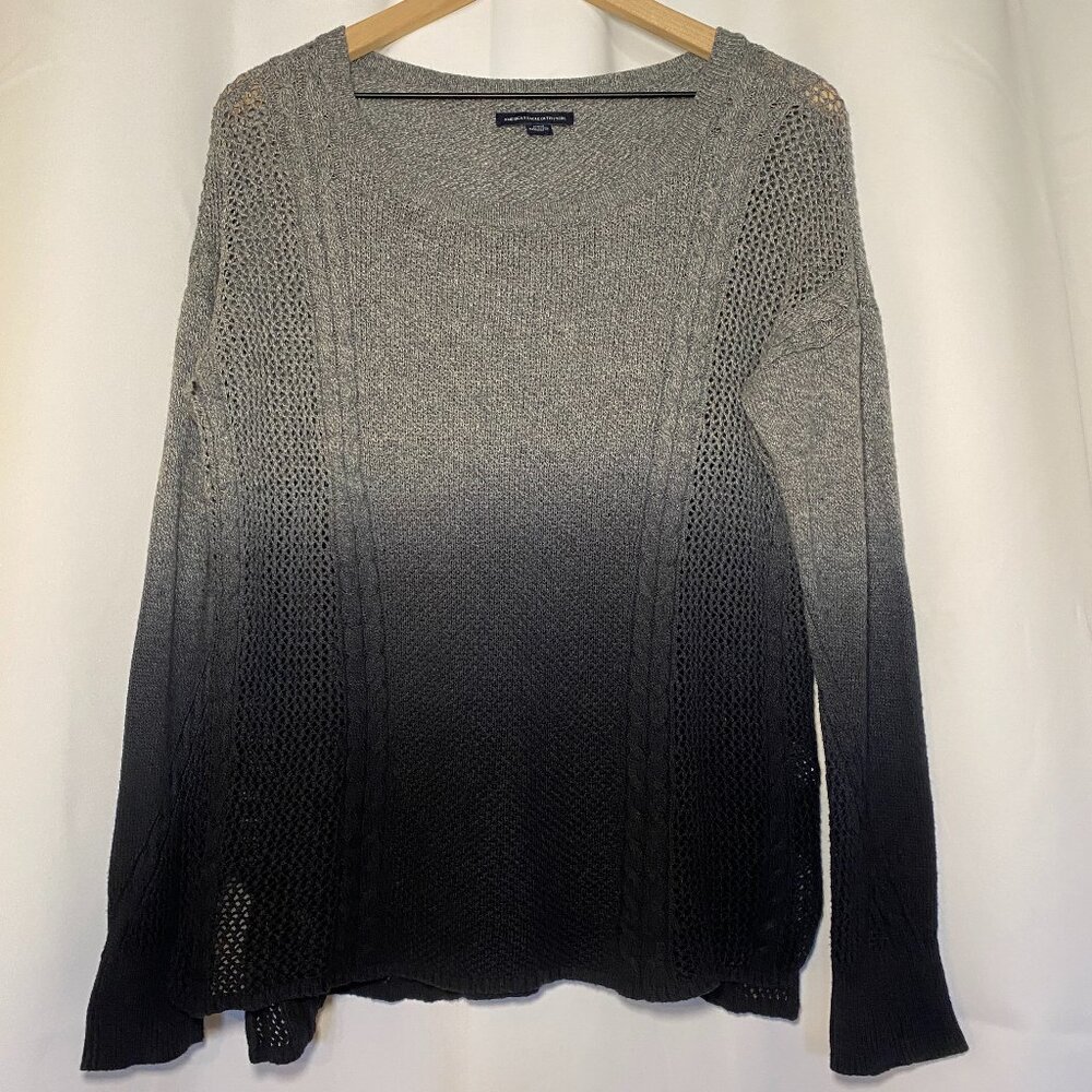 American Eagle Outfitters Black Gray Ombre Sweater Womens M Open Cable Knit EUC